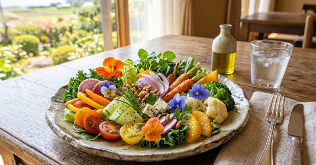 伊豆の地場産野菜をふんだんに使ったヘルシーなサラダプレート