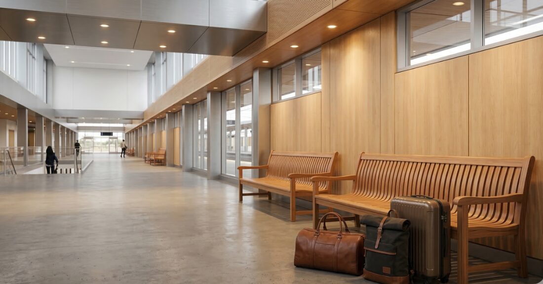 駅構内で一息つけるベンチ周辺のイメージ