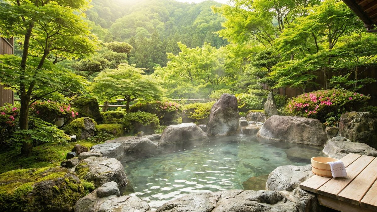 自然に囲まれたプライベートな客室露天風呂