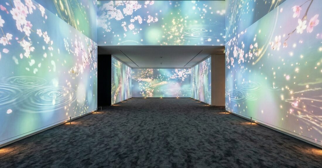 間接照明が美しい落ち着いた屋内アート空間や展望デッキのイメージ