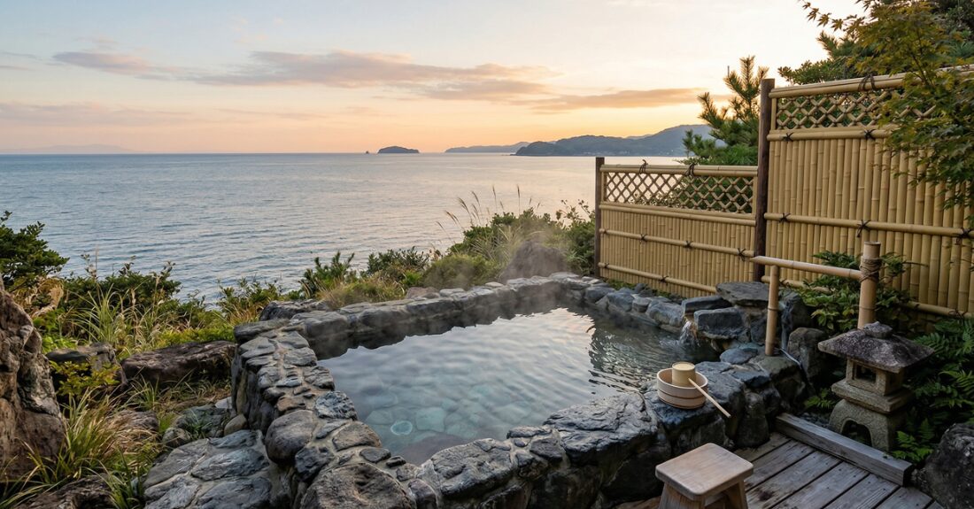 ラグーナ蒲郡の海が見える開放的な露天風呂