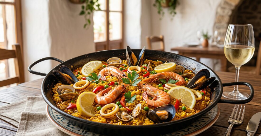 エルパティオの絶品本格パエリアのテーブル風景