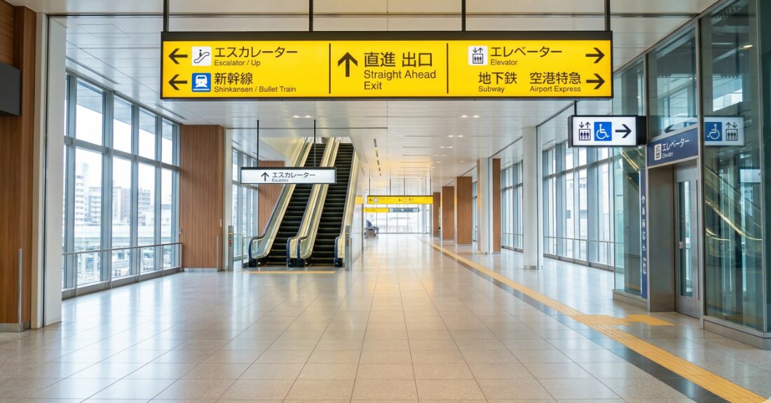 新大阪駅の改札からエスカレーターへ向かう安心感のある視点
