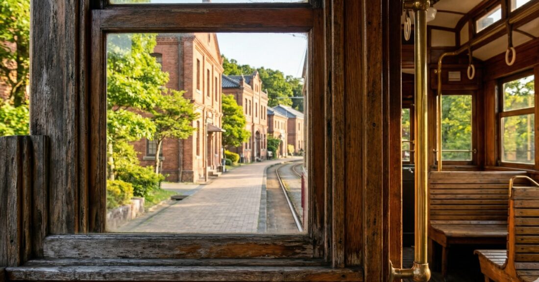 村内バスやSLを活用して、大人が快適に移動しているイメージ