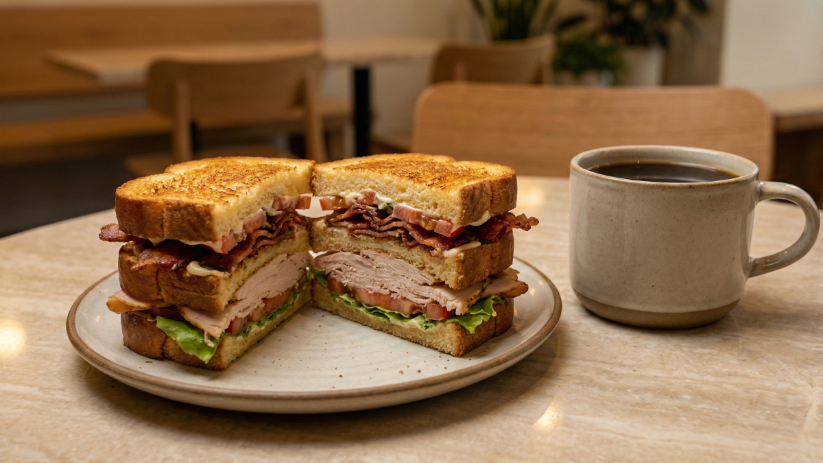 落ち着いたカフェでのクラブハウスサンド