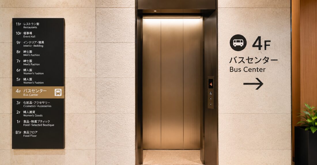メンズ館1階西外エレベーターからの確実な段差ゼロ動線図