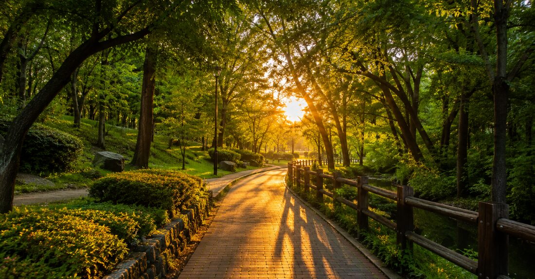 夕暮れ時の静かで幻想的なジブリパークの風景イメージ