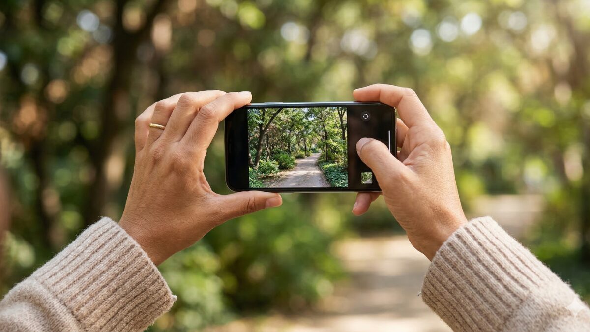 スマートフォンの手持ち撮影を連想させる、落ち着いた手元のイメージ