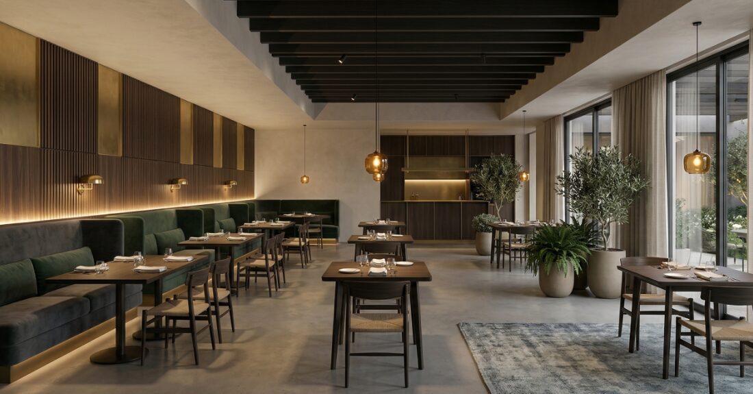 落ち着いた雰囲気のカフェやレストランのテーブル風景