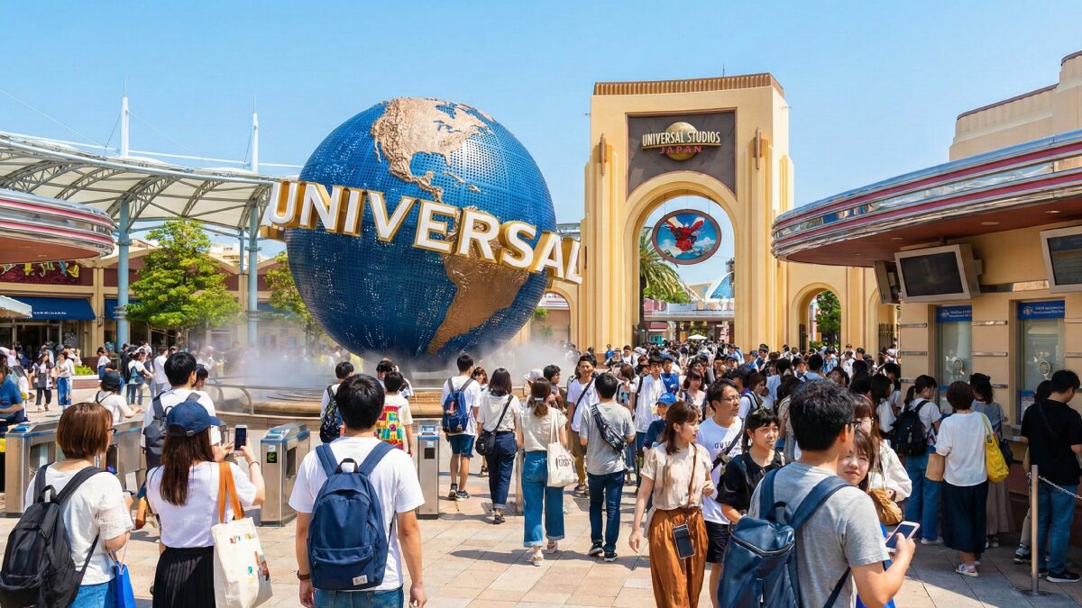 USJのメインゲート前の賑わい