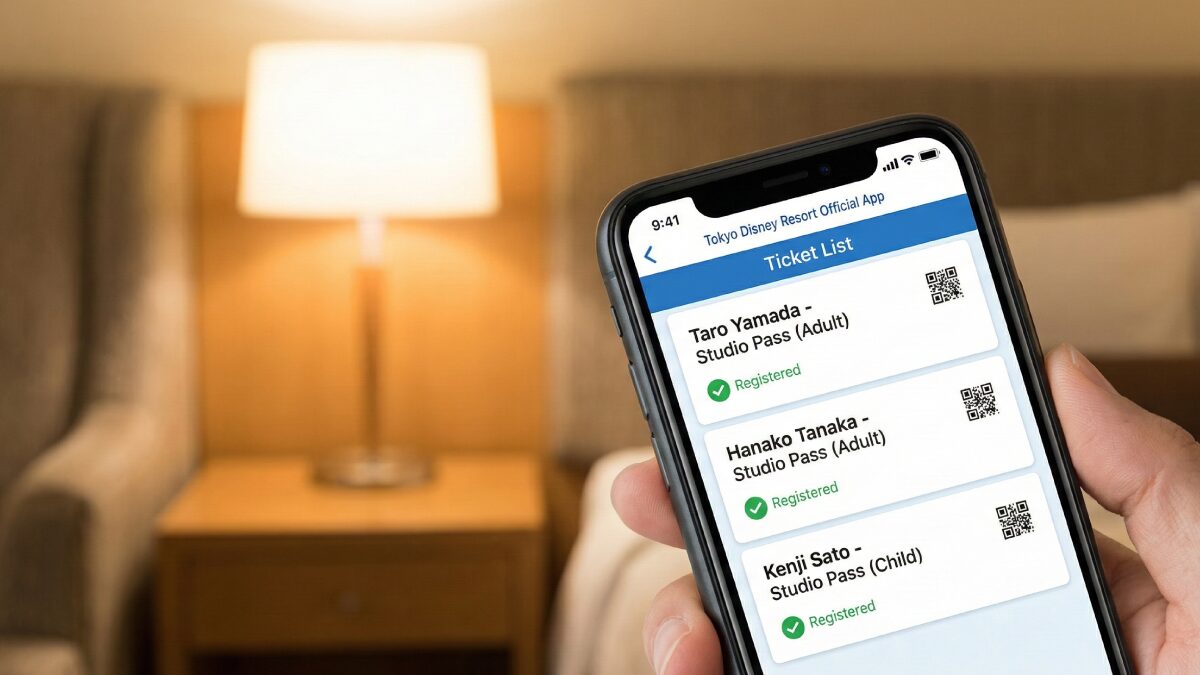 USJ公式アプリにチケットが登録された画面イメージ