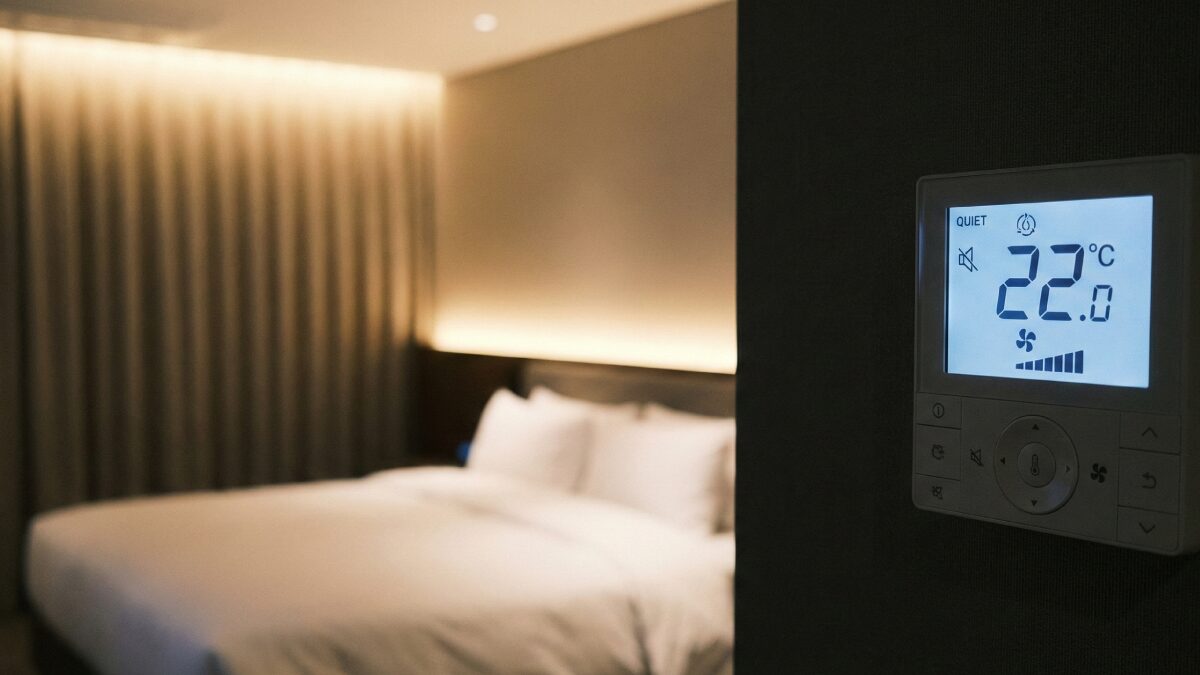 客室のエアコン操作パネルと温度設定のイメージ