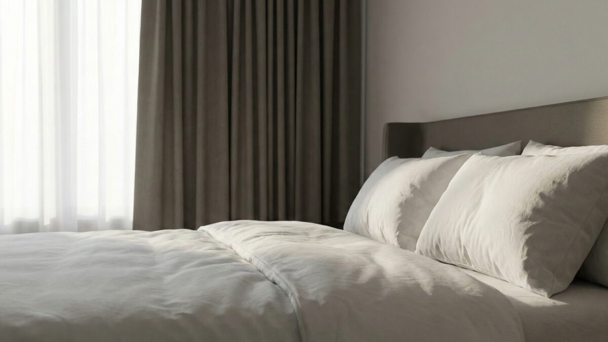 ホテルのベッドとマットレスの質感が伝わる寝具イメージ