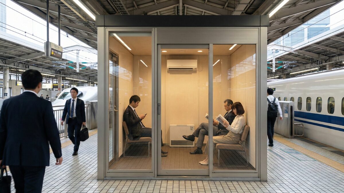 新幹線ホーム上の静かな待合室