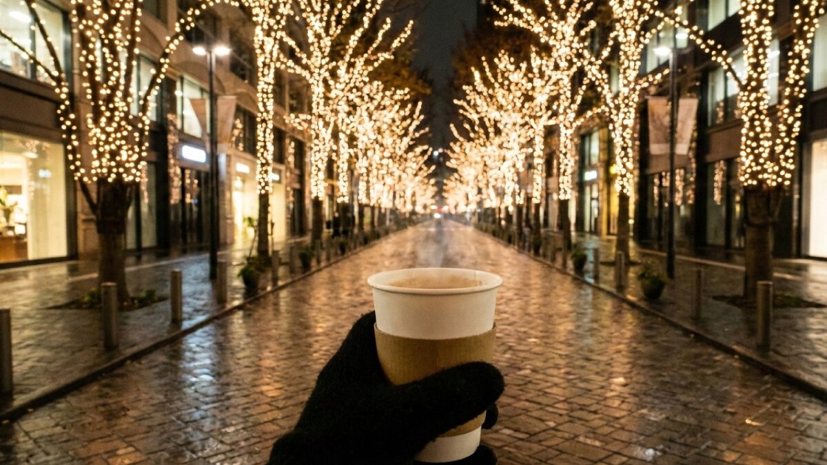 点灯直後にイルミを楽しむ夜の散歩イメージ