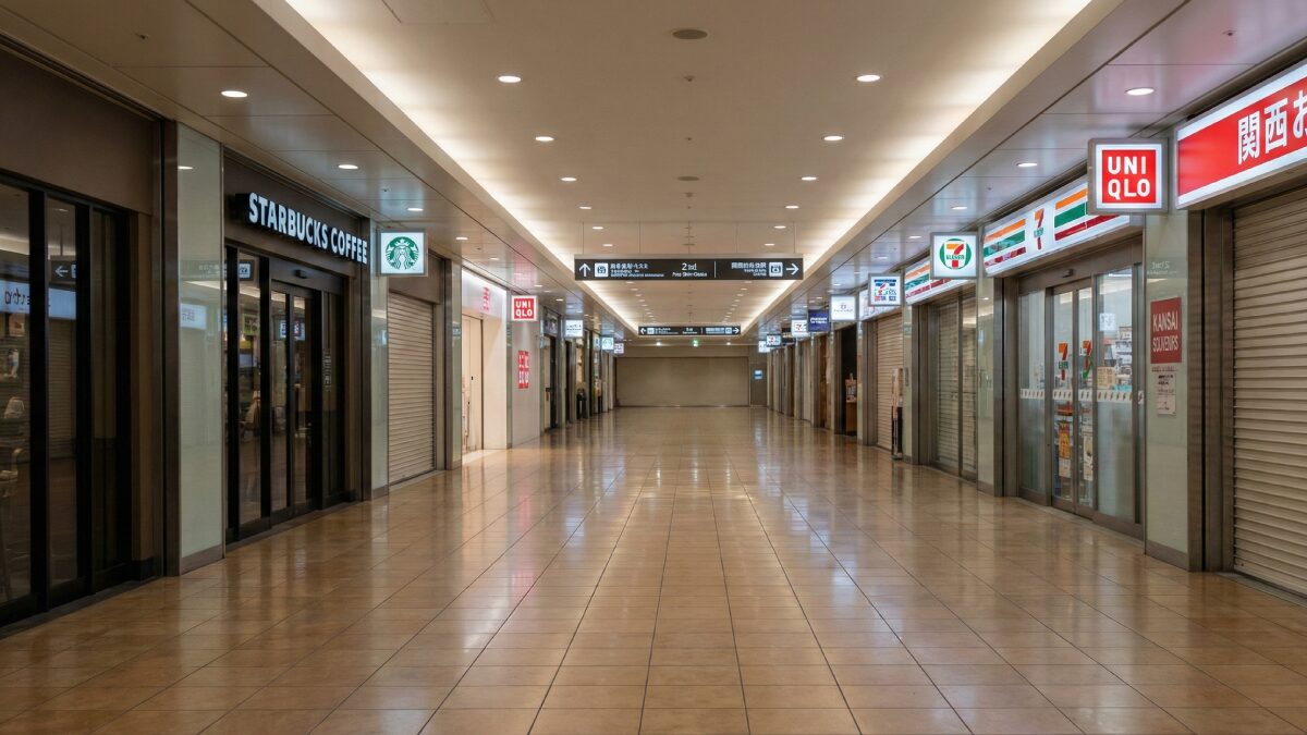 比較的ゆとりのある2階「アルデ新大阪」側の通路