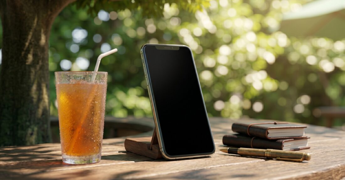 USJ内のベンチやカフェでスマホを見ながら、ホッと一息ついている大人の女性の手元