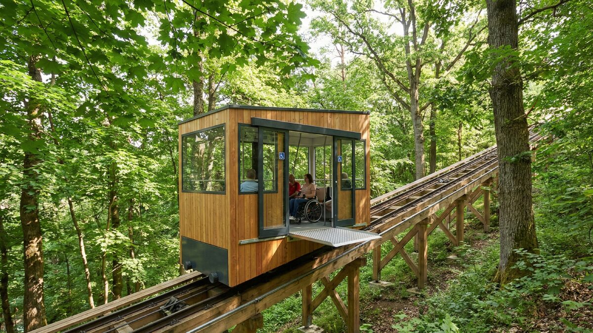 どんどこ森のスロープカーを利用する様子