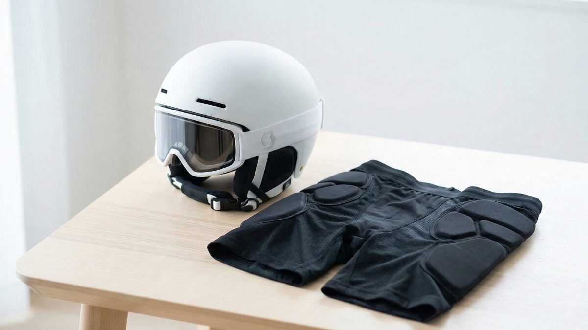 最新の軽量ヘルメットとヒッププロテクターのイラスト