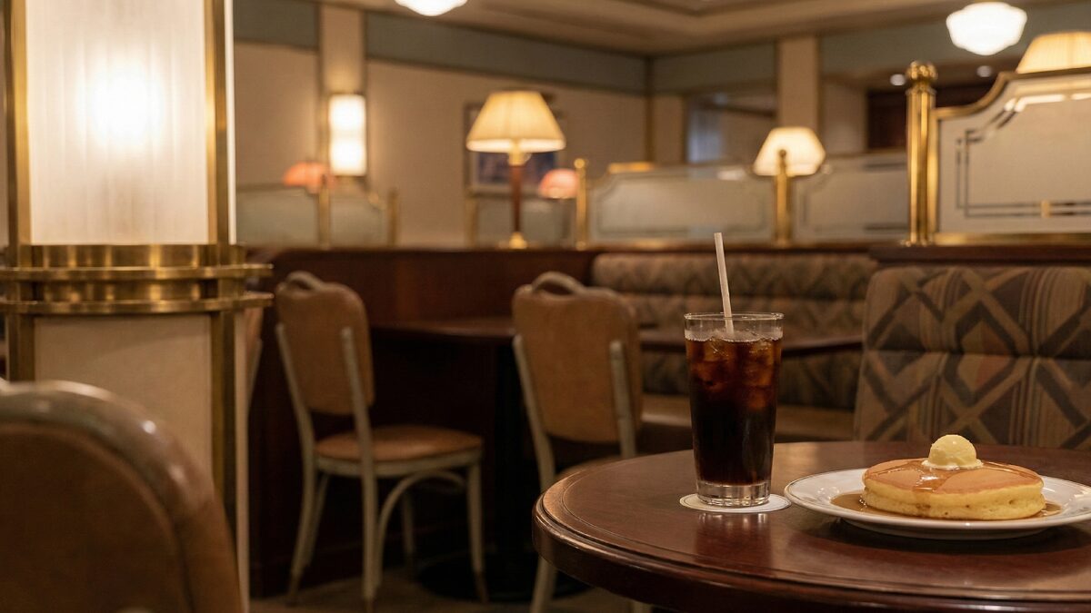 センターストリート・コーヒーハウスの落ち着いた店内とアイスコーヒー