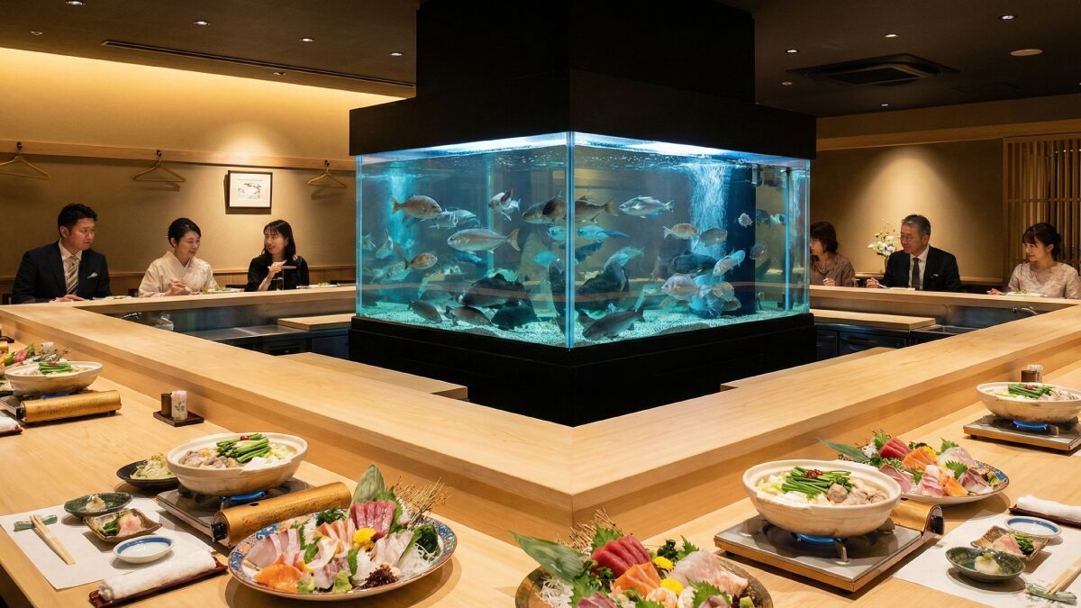 博多の料亭のような落ち着いた和食空間、または新鮮なもつ鍋のイメージ