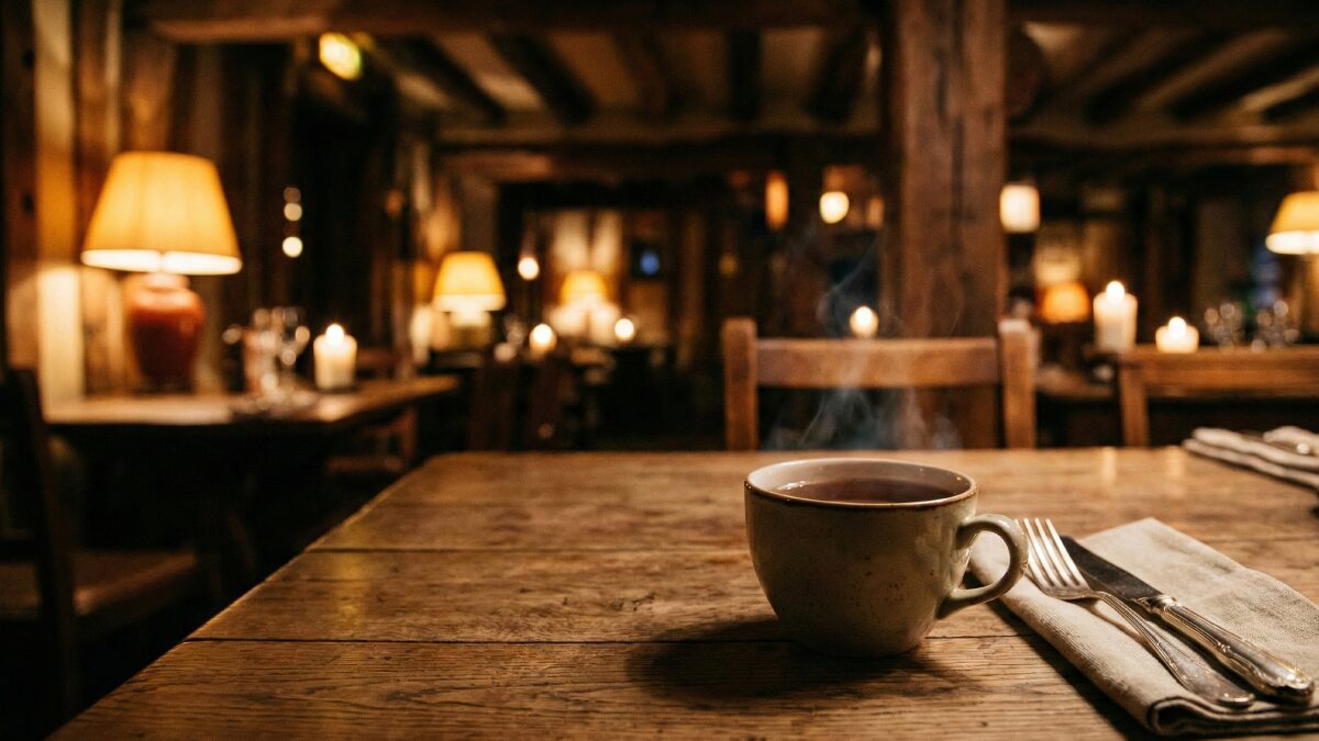 暖かい照明と落ち着いたテーブルセッティング