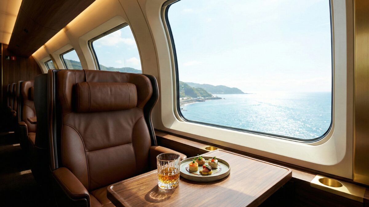 特急列車のグリーン車で楽しむ優雅なカフェタイム