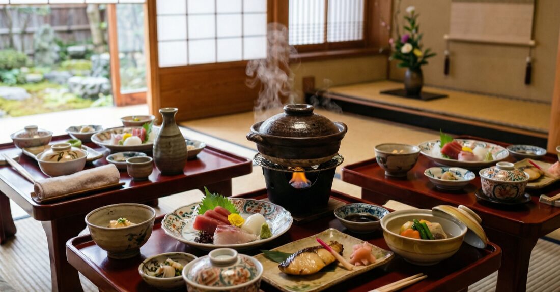 静かで落ち着いた和室での上質な部屋食風景
