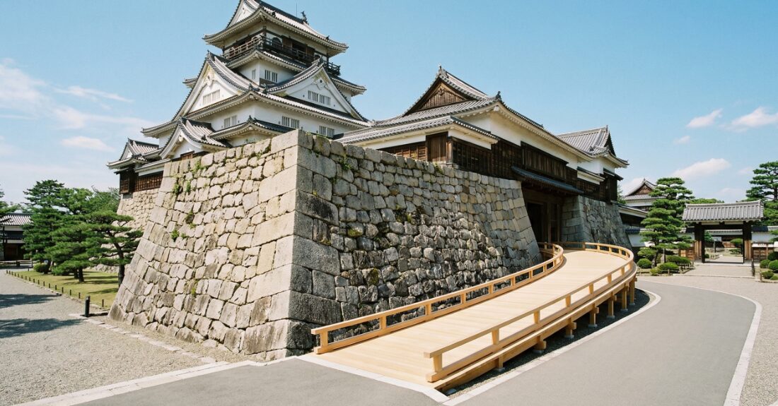 姫路城とスロープなど歩きやすい動線のイメージ