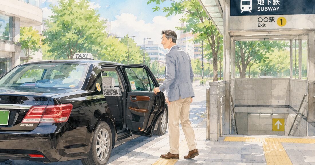 地下鉄駅からタクシーへスムーズに乗り換えるイメージ
